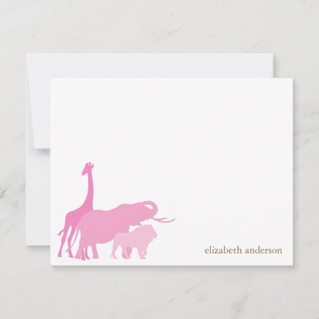 Pink Jungle Animals Personalised Thank You Notes (Front)