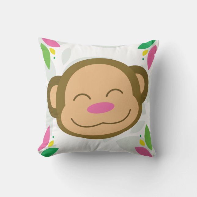 Pink Jungle Monkey Throw Pillow (Front)