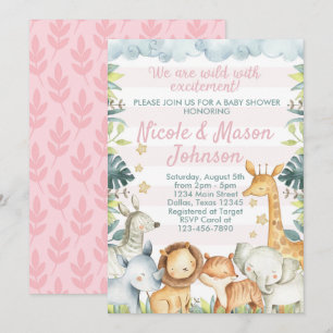 Pink Jungle Safari Baby Shower Invitation Invite