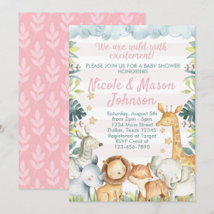 Pink Jungle Safari Baby Shower Invitation Invite