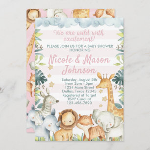 Pink Jungle Safari Baby Shower Invitation Invite