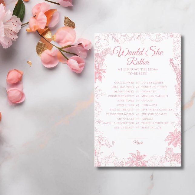 Pink Jungle Safari Baby Shower Would She Rather (Creator Uploaded)