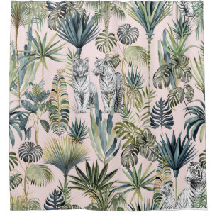 Pink Jungle White Tigers Shower Curtain