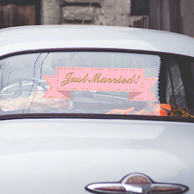 Pink Just Married Banner Window Cling (Creator Uploaded)