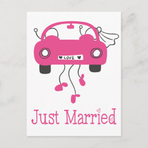 Pink Just Married Bride Groom Wedding Announcement Postcard