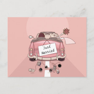 Pink Just Married Wedding Car Bride & Groom Announcement Postcard