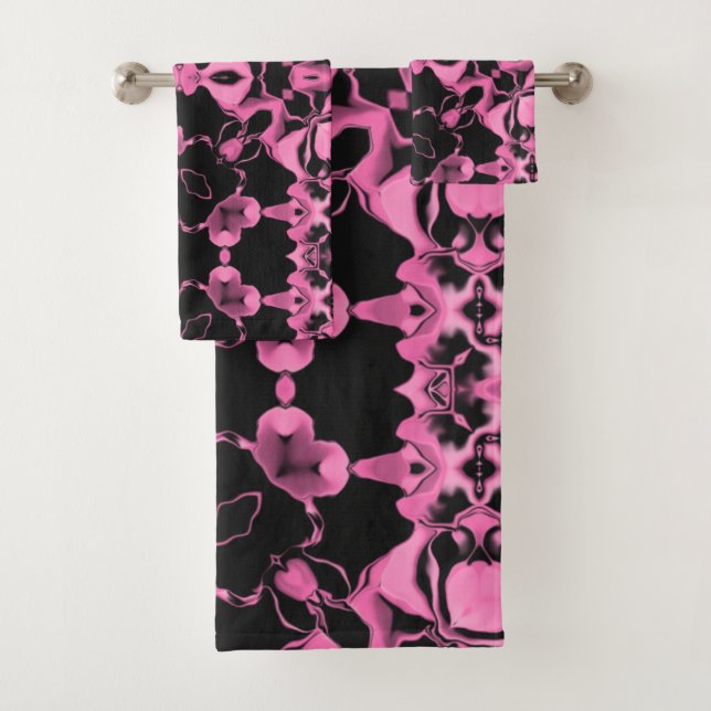 Pink Kaleidoscope w/Black Bath Towel Set (Insitu)