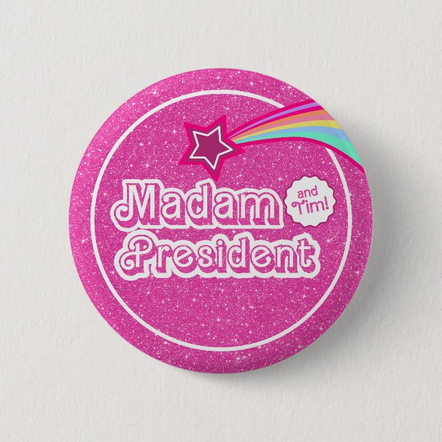 Pink Kamala Glitter Madam President 6 Cm Round Badge (Front)