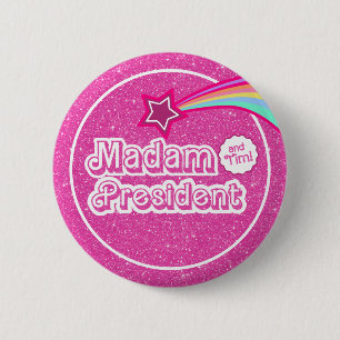 Pink Kamala Glitter Madam President 6 Cm Round Badge