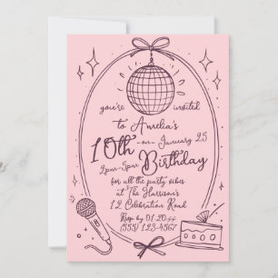 Pink Karaoke Birthday Girl Retro Disco Party  Invitation