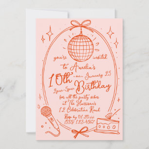 Pink Karaoke Birthday Girl Retro Disco Party  Invitation