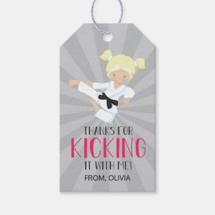 Pink Karate Girl Birthday Gift Tags