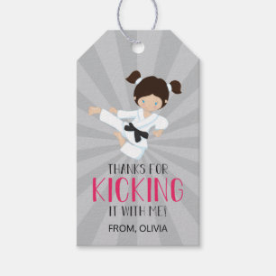 Pink Karate Girl Birthday Gift Tags