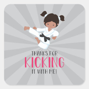 Pink Karate Girl Birthday Square Sticker
