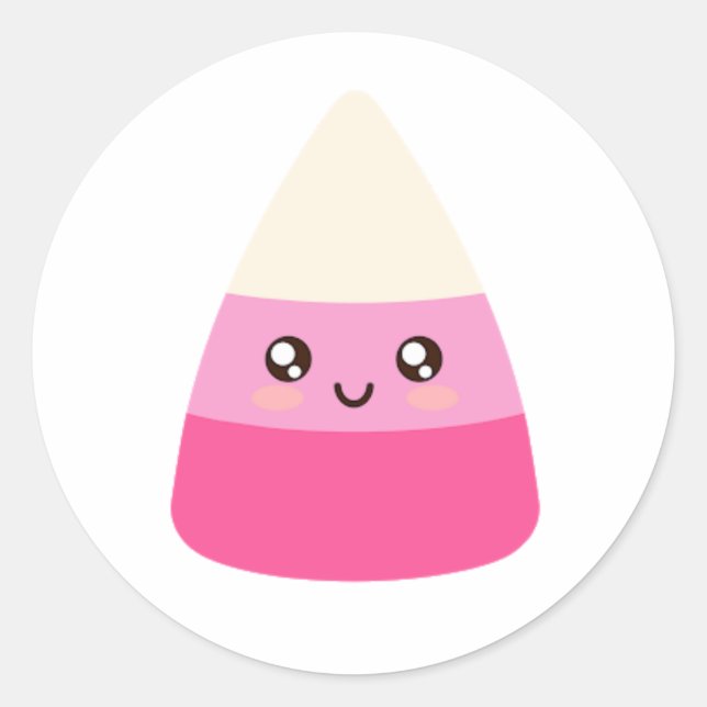 Pink Kawaii Candy Corn Classic Round Sticker (Front)