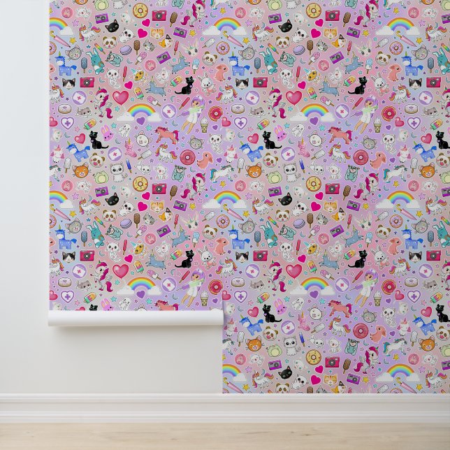 Pink Kawaii Cartoon Decora Kids Nursery  Wallpaper (Application)