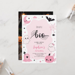 Pink Kawaii Halloween Ghost BIrthday Party Invitation