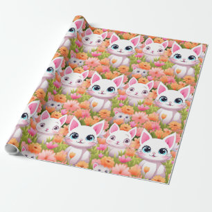 Pink Kawaii Kitty Wrapping Paper