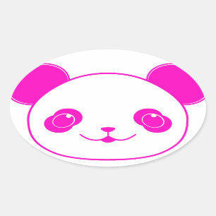 Pink Kawaii Panda Bear Oval Sticker