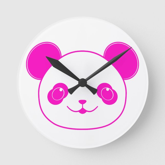 Pink Kawaii Panda Bear Round Clock (Front)