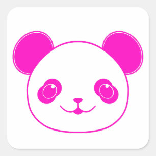 Pink Kawaii Panda Bear Square Sticker