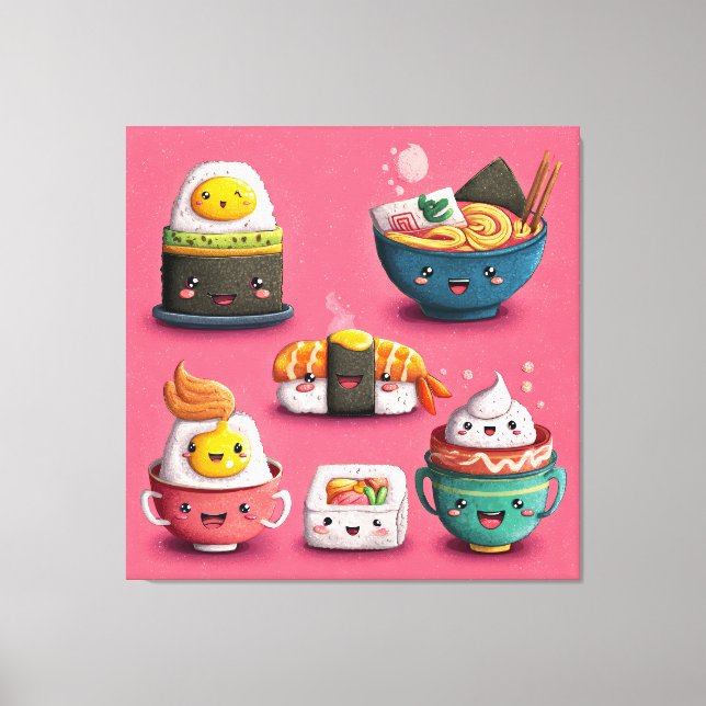 Pink Kawaii Sushi Feast Canvas Print (Front)