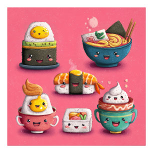 Pink Kawaii Sushi Feast Photo Print