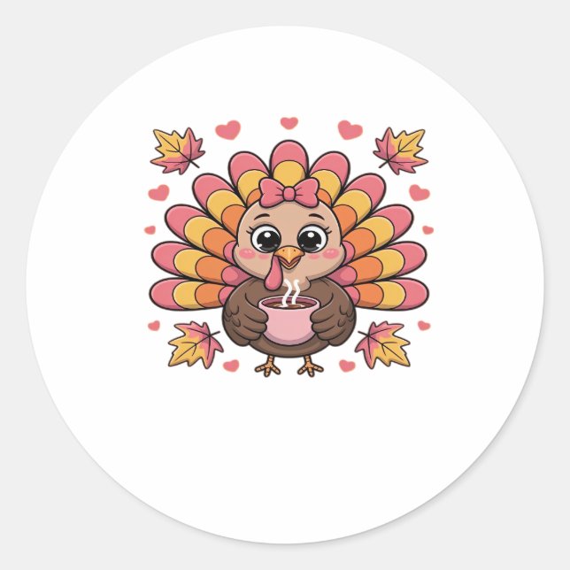 pink kawaii thanksgiving turkey Classic T-Shirt Classic Round Sticker (Front)