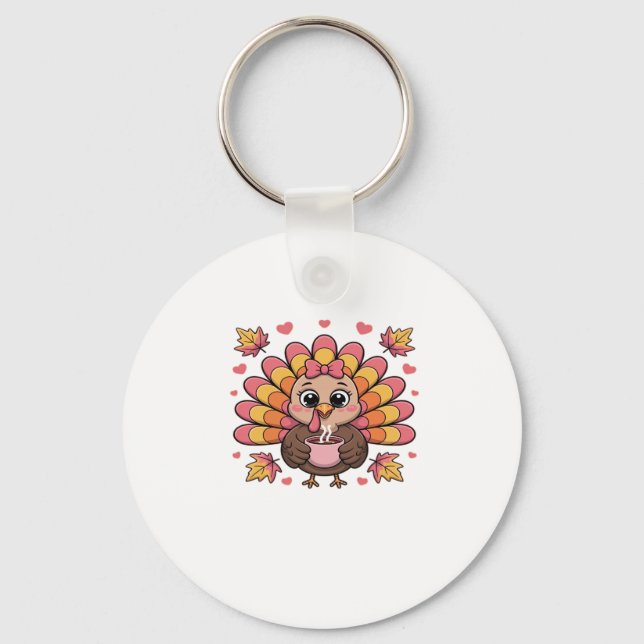 pink kawaii thanksgiving turkey Classic T-Shirt Key Ring (Front)