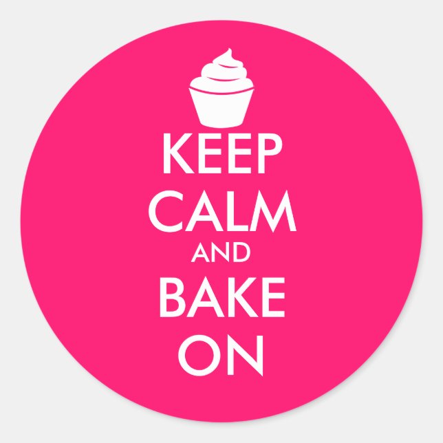 Pink keep calm and bake on stickers with cupcake (Front)