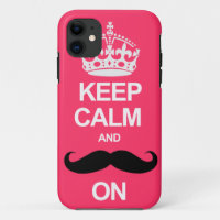 Pink Keep Calm and Carry On Moustache iPhone Case