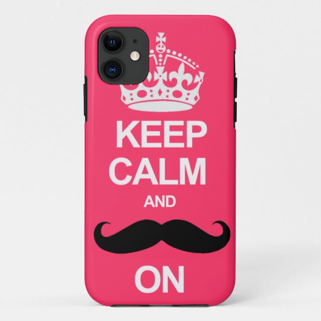 Pink Keep Calm and Carry On Moustache iPhone Case (Back)