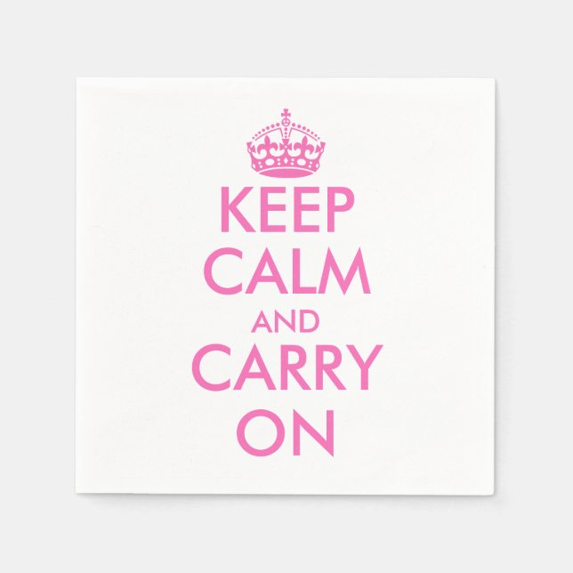 Pink Keep calm and carry on paper napkins (Front)