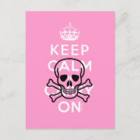 Pink Keep Calm and Carry On Skull Humour Postcard