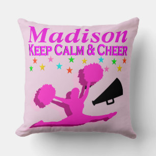 PINK KEEP CALM AND CHEER PERSONALIZED PILLOW
