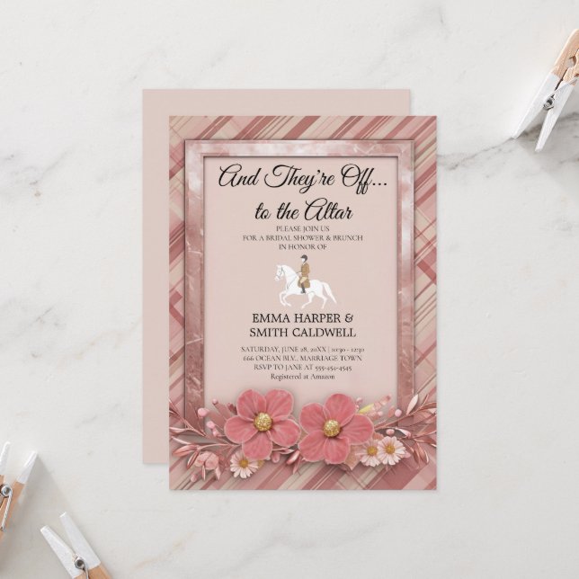 Pink Kentucky Derby Bridal Shower Invitation "Off  (Front/Back In Situ)
