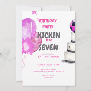 Pink Kickin it Soccer Birthday Party Invitation