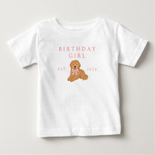 Pink Kids Birthday Golden Doodle Birthday Baby T-Shirt