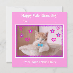  Pink Kids Funky Kitten Classroom Valentine's Holiday Card