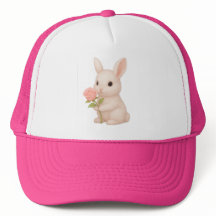Pink Kids Hat with Cute Pink Bunny