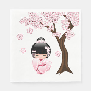 Pink Kimono Kawaii Kokeshi Doll Napkin