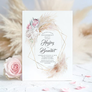 Pink King Protea and Pampas Grass Engagement Party Invitation