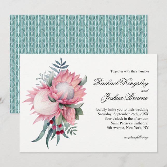 Pink King Protea Botanical Wedding Invitation (Front/Back)