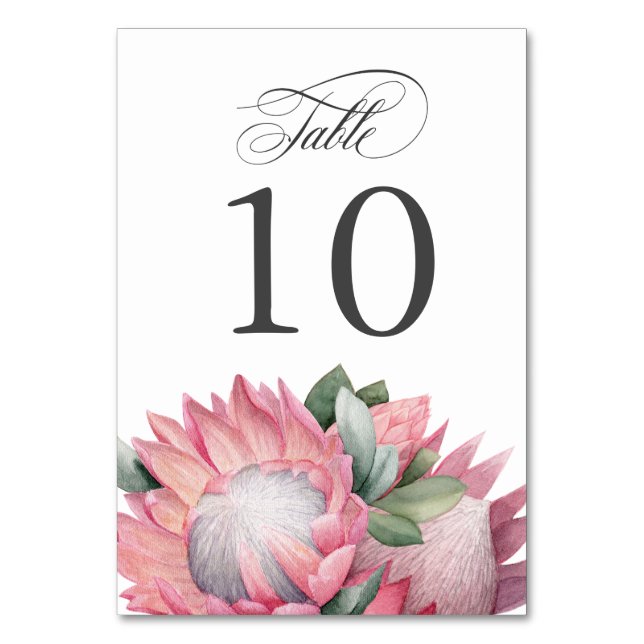 Pink King Protea Bouquet Table Number (Front)