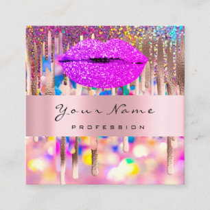 Pink KISS Makeup Artist Unicorn Holograph Drip Square Business Card