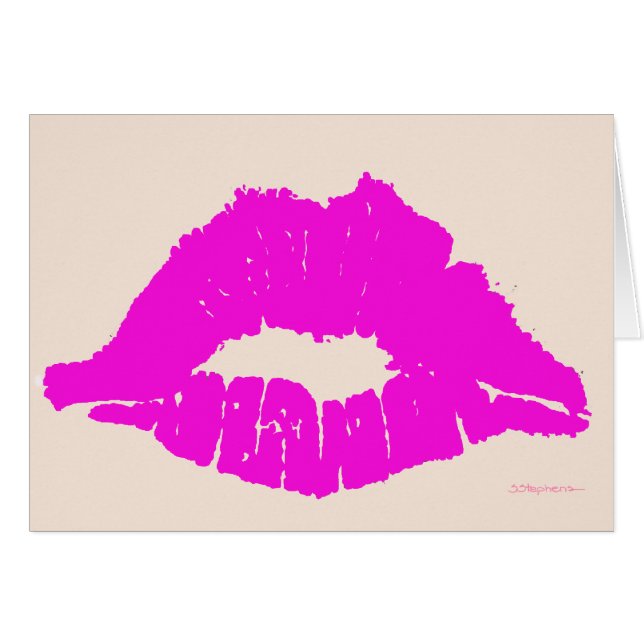 pink kiss on white Happy Anniversary card (Front Horizontal)
