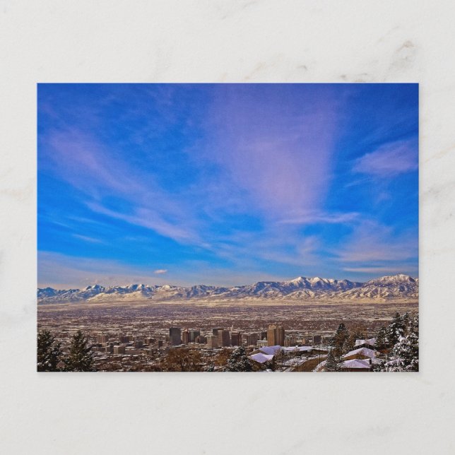Pink Kissed Sky Over Salt Lake City, Utah Postcard (Front)