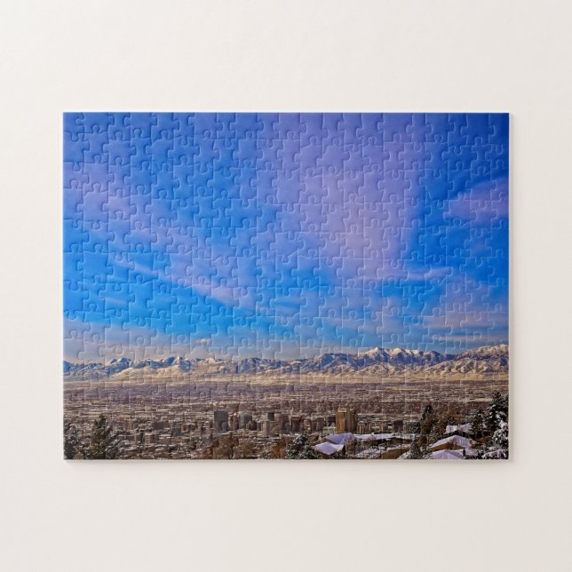 Pink Kissed Sky Over Salt Lake City, Utah Puzzle (Horizontal)