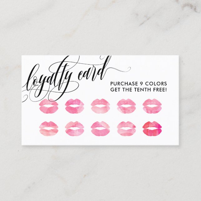 Pink Kisses - Calligraphy Loyalty Punch Card (Front)