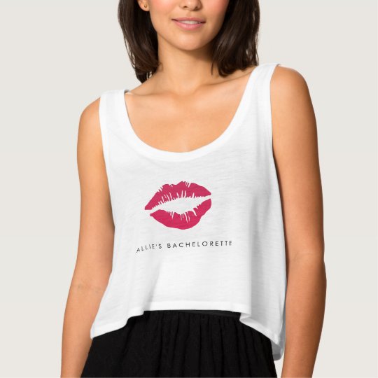 Pink Kisses Lip Print Bachelorette Party Tank Top